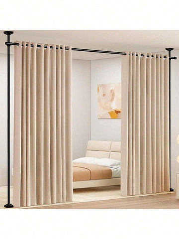 SUNALLY Room Divider For Room Separation, Tension Curtain Rods No Drilling, 4-10ft(H) 28-70inch(W) Adjustable Temporary Privacy Wall Divider, Heavy Duty Freestanding Space Partition Separator