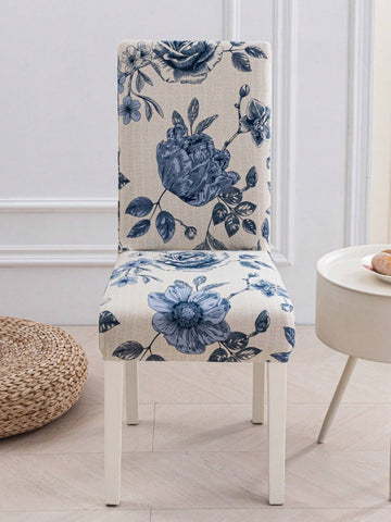 (1pc/4pcs/6pcs) Stretch Milk Silk Printed Chair Cover, Floral Design, Suitable For Living Room, Dining Room, Study, All Seasons