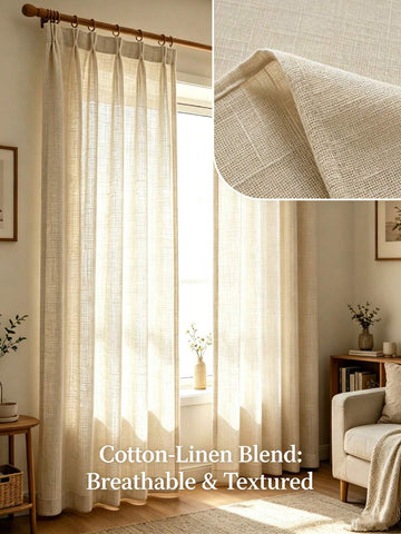 1pc Modern Linen Sheer Curtain - Japanese Linen Style, Rod Pocket Design, Suitable For Living Room And Bedroom - Sheer And Light Filtering Curtain, Living Room Curtain, Bedroom Curtain (Tie Backs Not Included)