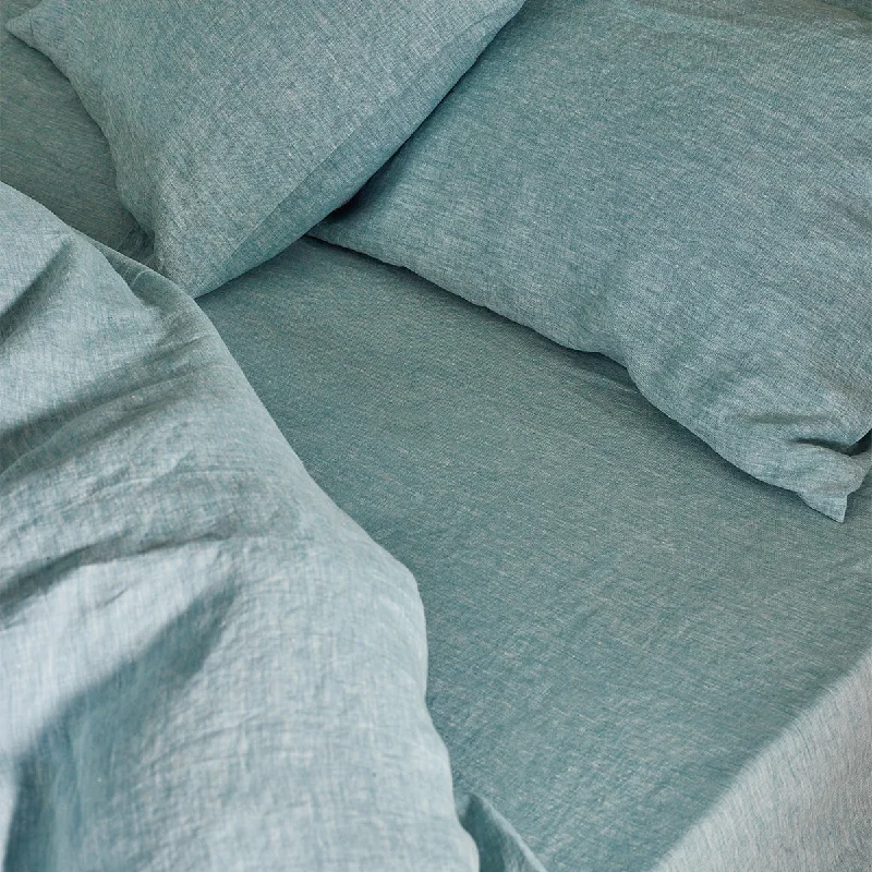 Mist Chambray Plain Linen Blend Fitted Sheet