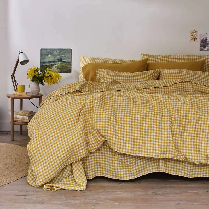 Honey Gingham 100% Linen Duvet Cover