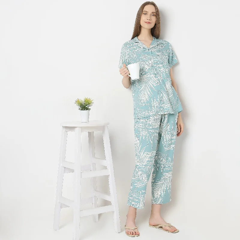 Regular Fit Printed Shirt with Pyjama Set