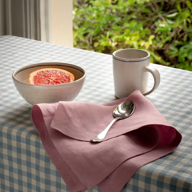 Warm Blue Gingham 100% Linen Tablecloth