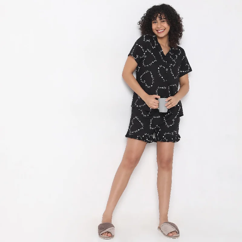 Regular Fit Printed Top with Shorts Sleepwear Set