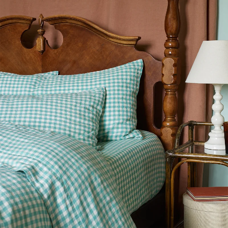 Pistachio Gingham 100% Linen Pillowcases