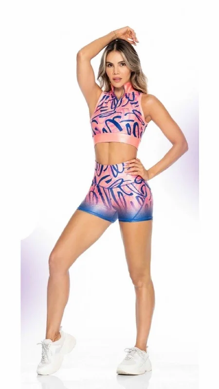 Pinera WORKOUT SET ( Top with front Zipper & High-Waist Short)