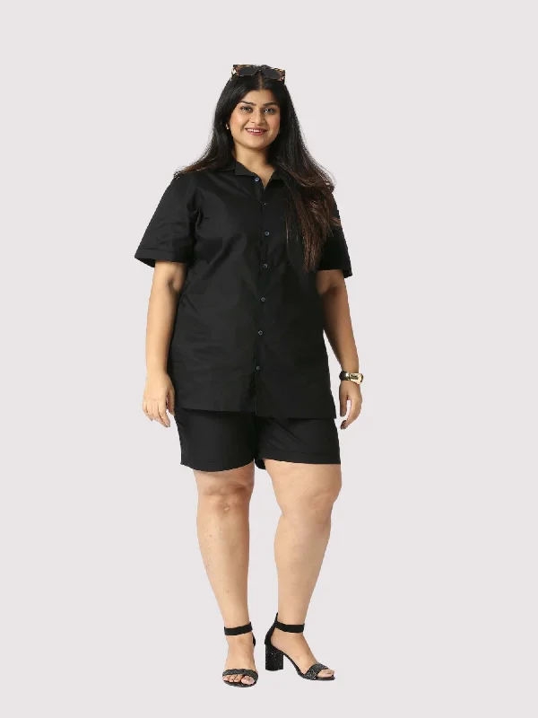 Nero Solid Plus Size Women's Half Co-ord Set