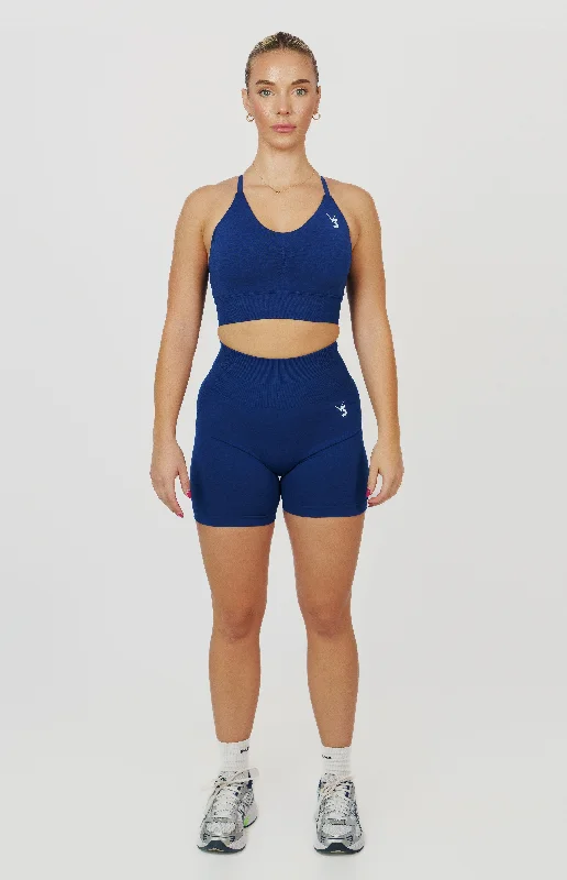 Tempo Seamless Scrunch Shorts & Multi-Way Sports Bra Set - Midnight Blue