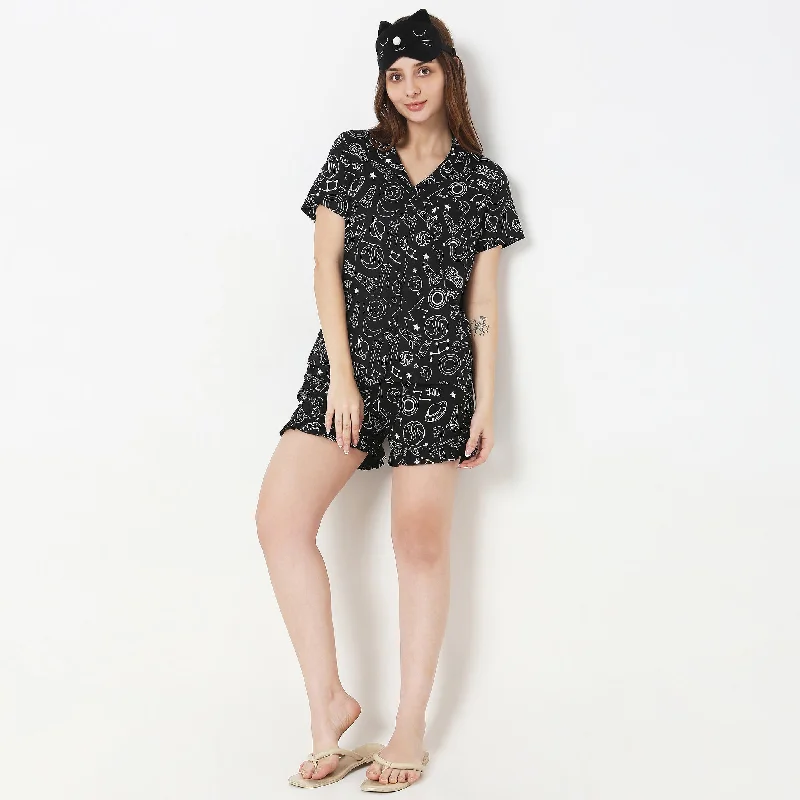 Regular Fit Printed Top with Shorts Sleepwear Set