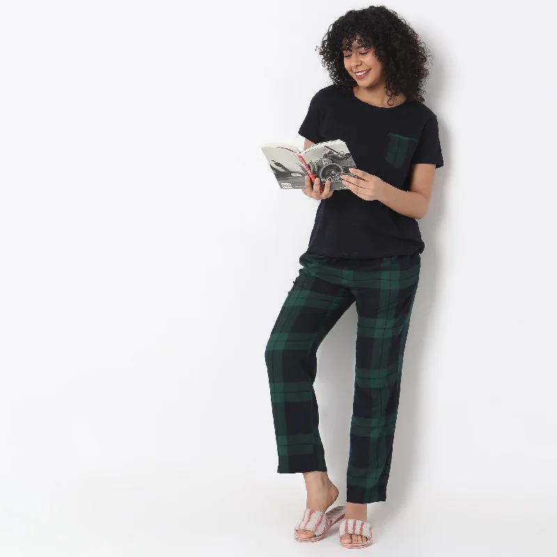 Regular Fit Checkered T-shirt with Pyjama Set