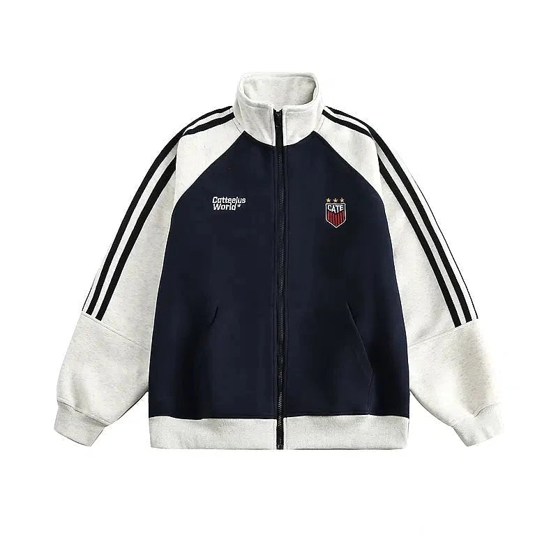 Striped Sleeves Zip-up Athletic Jacket