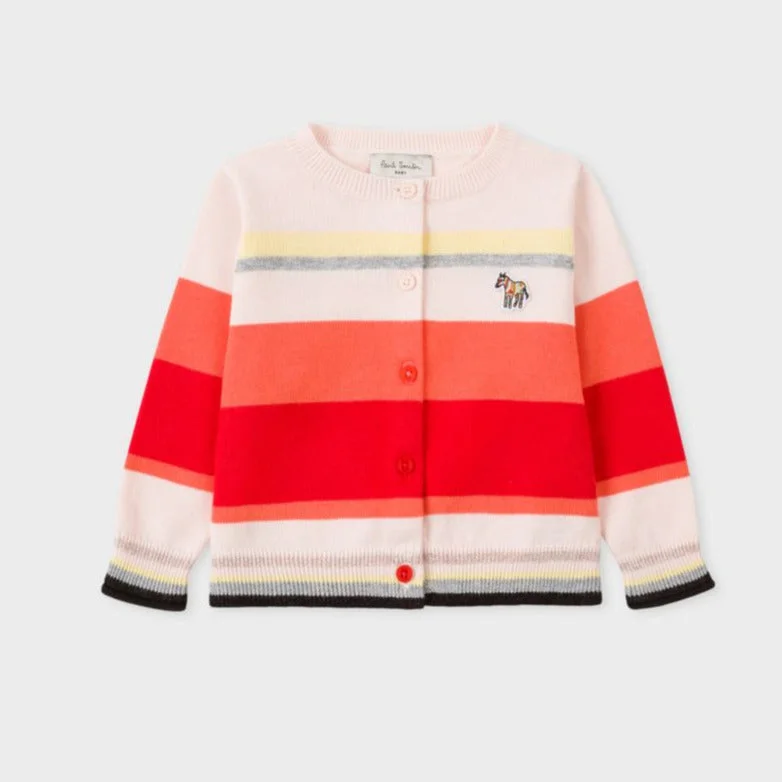 Paul Smith Junior Kids Girls Pink Stripe Zebra Cardigan