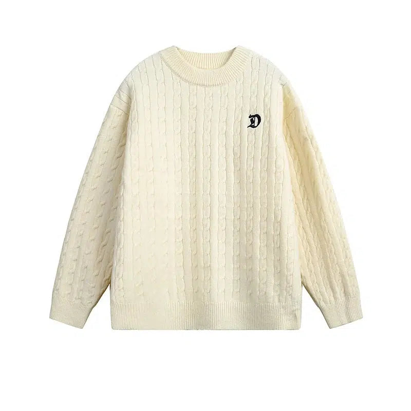 Embroidered Cable-Knit Sweater