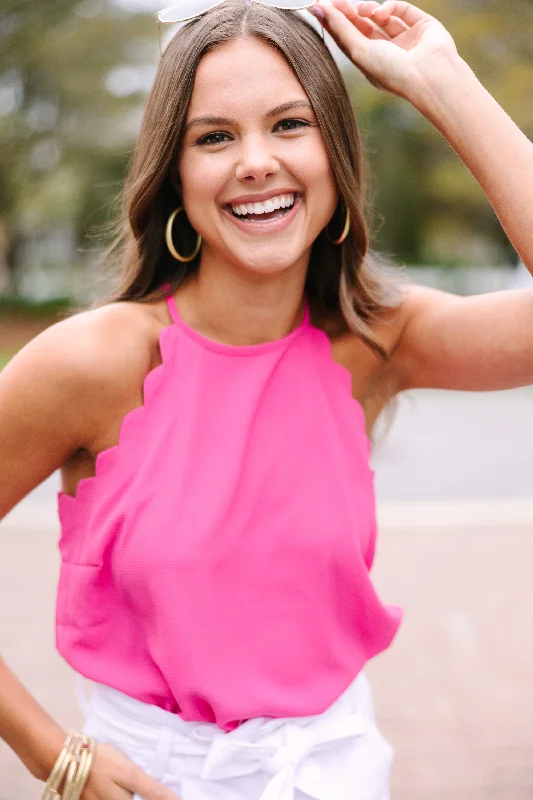 Good News Fuchsia Pink Scalloped Tank