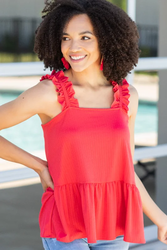 Face The Truth Tomato Red Ruffled Tank