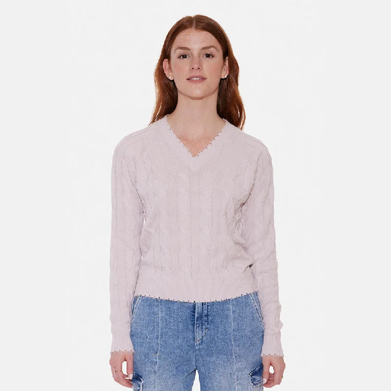 Amber Cable V Neck Sweater Grey Lilac