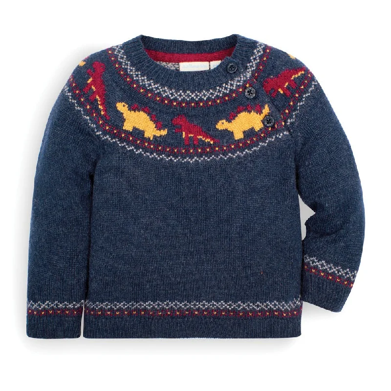 Jojo Maman Bebe Kids Navy Dinosaur Fair Isle Sweaters