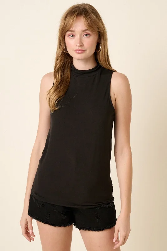 Black Sleeveless Mock Neck Top