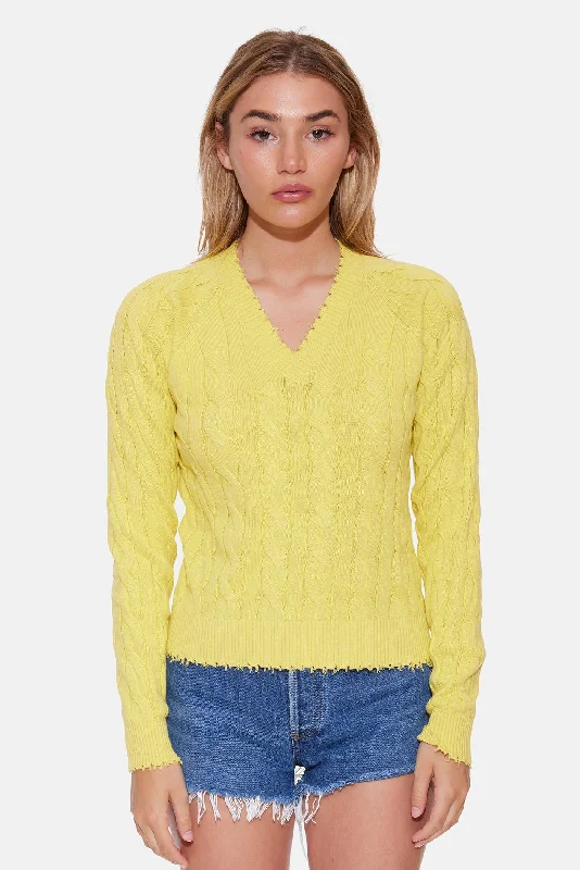 Amber Cable V Neck Sweater Bright Yellow