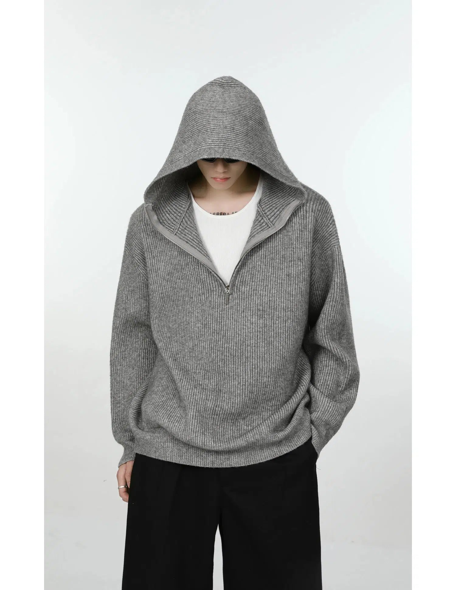 Half-Zip Hooded Knitwear Sweater