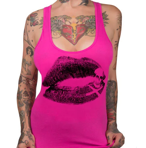 Kiss of Death Black Lipstick Women's Racer Back Tank Top