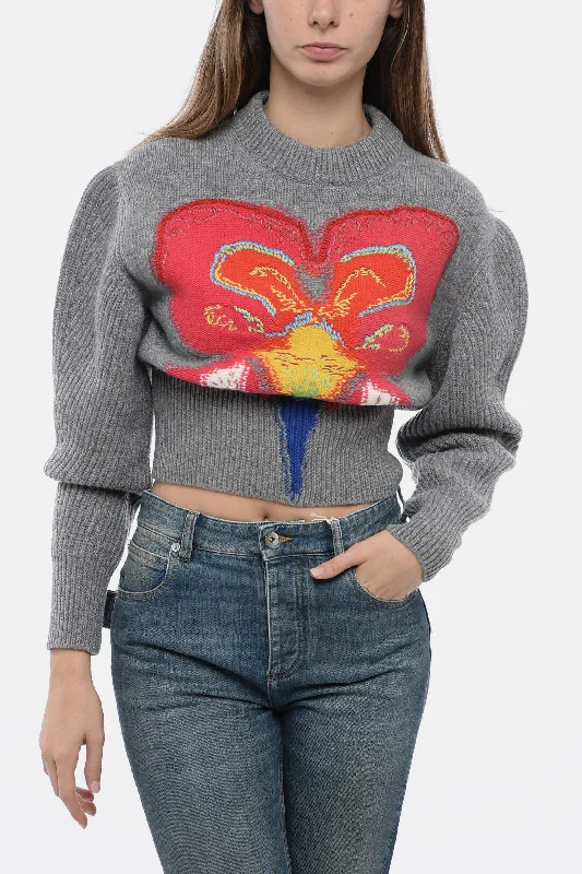 Alexander McQueen Crew Neck Cropped Fit Sweater with Jacquard Pattern