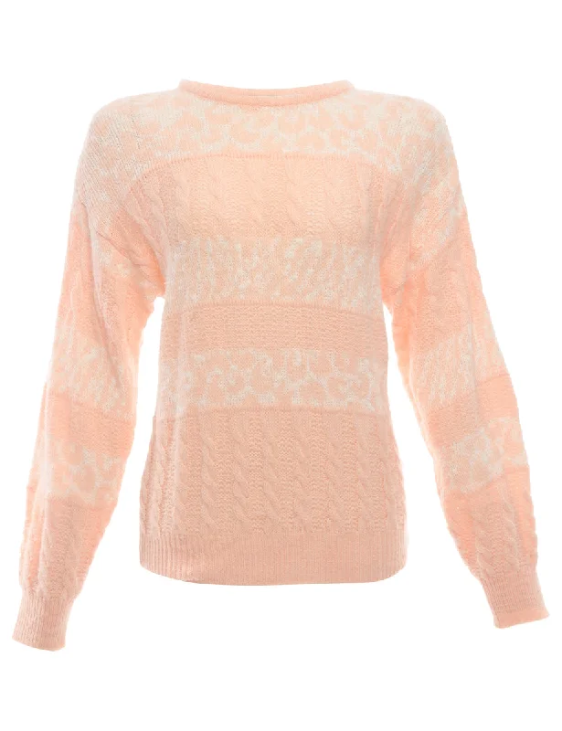 Patterned Pastel Peach Jumper - L