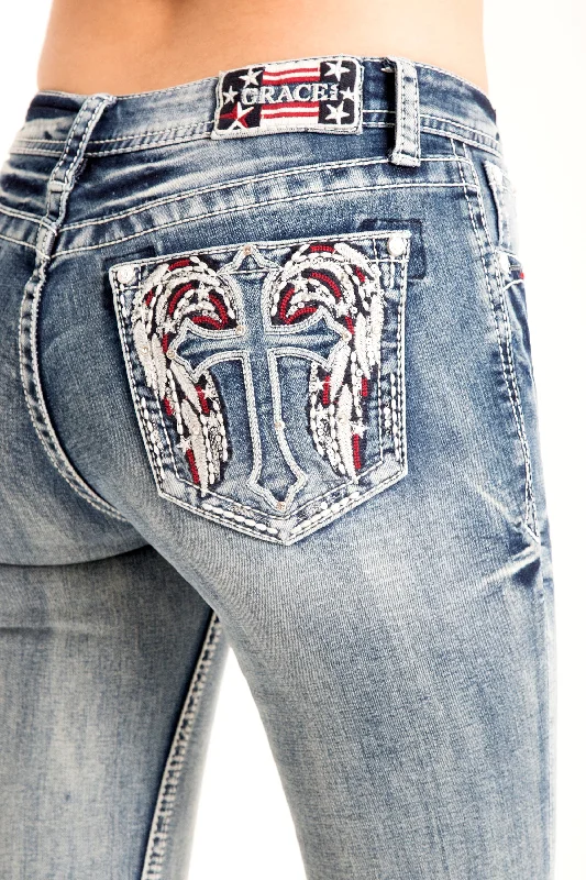 Cross Wings Bootcut Embellished Jeans