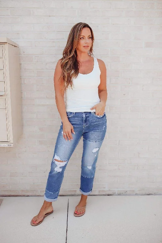 Free Spirit Cuffed Stretch Boyfriend Jeans