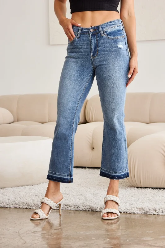 Judy Blue Mid Rise Release Hem Cropped Bootcut Jeans