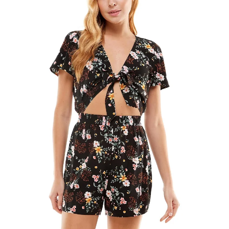 Be Bop Womens Floral Print Cut-Out Romper