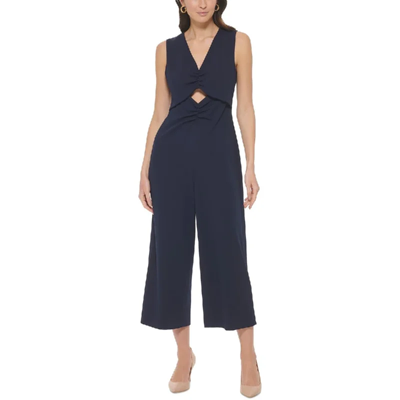 Calvin Klein Womens Juniors Ruched V Neck Jumpsuit