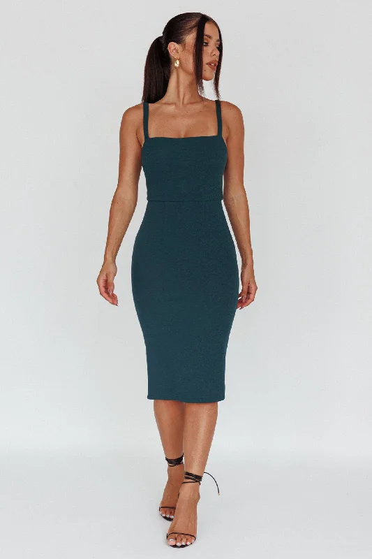 Georgia Square Neckline Midi Dress Forest Green