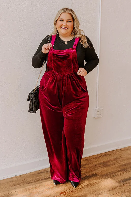 Holiday Cheer Velvet Jumpsuit in Wine Curves