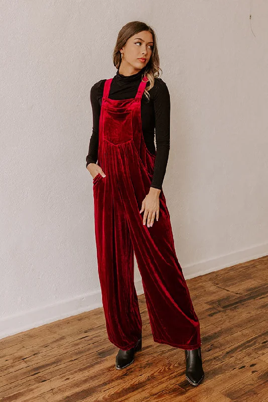 Holiday Cheer Velvet Jumpsuit in Wine