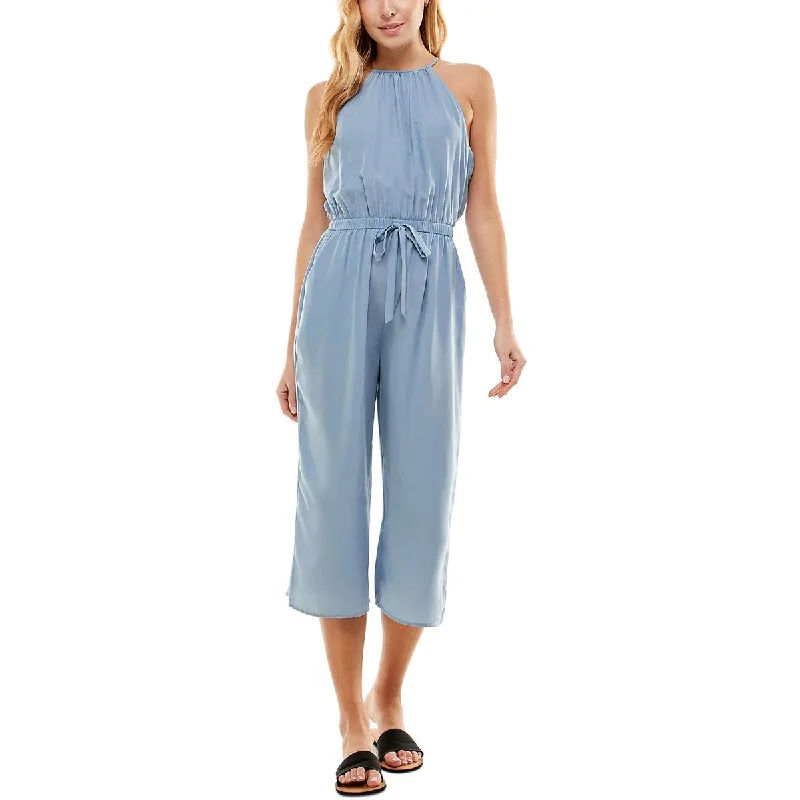 Kingston Grey Womens Juniors Crop Keyhole Jumpsuit