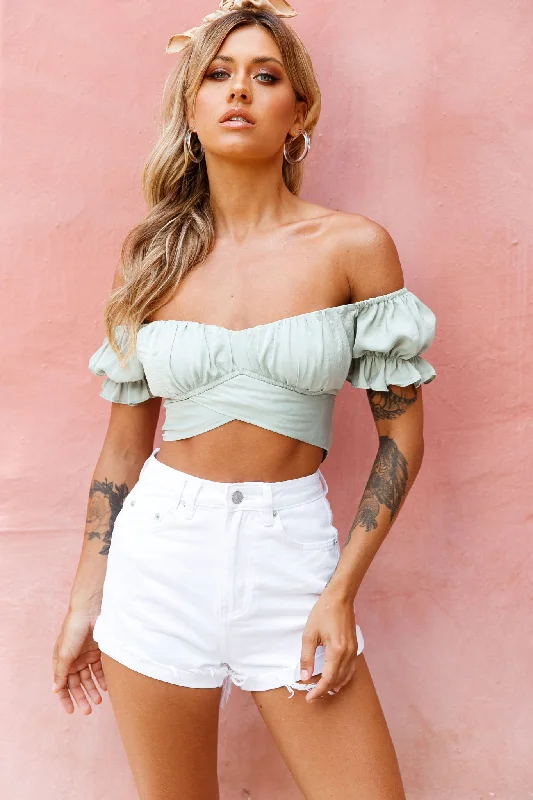 Linka Off-Shoulder Tie-Back Crop Top Pistachio