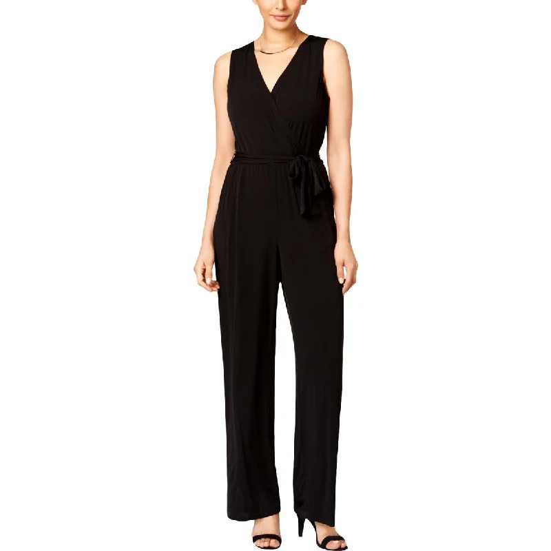 NY Collection Womens Petites Matte Jersey V-Neck Jumpsuit