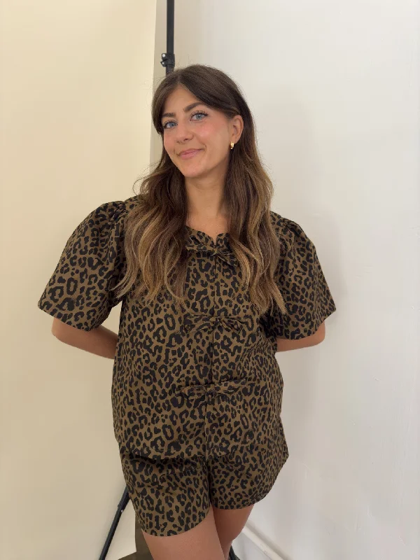 Things Between Izzy Leopard Print Cotton Tie Top