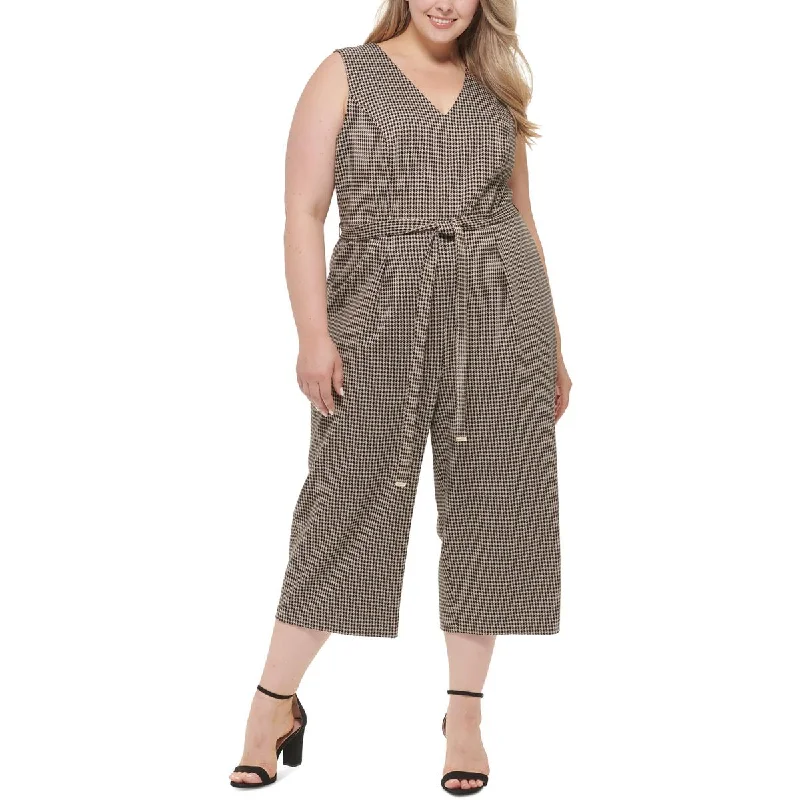 Tommy Hilfiger Womens Plus Belted Wide Leg Jumpsuit