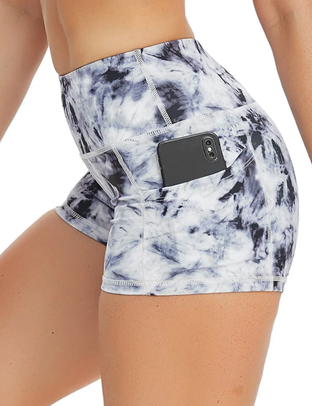 2.5" Printed Side Pockets Yoga Shorts black dandelion