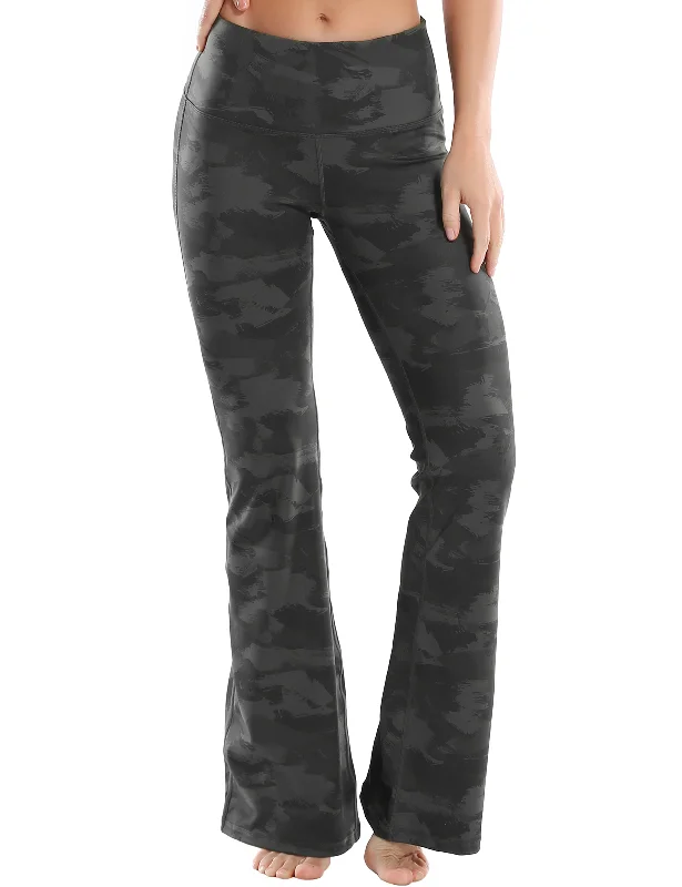 29" 31" 33" 35" 37" High Waist Printed Bootcut Leggings dimgray brushcamo