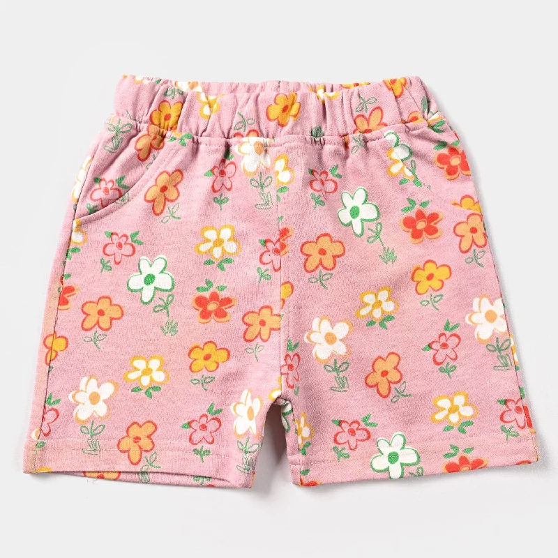 Infant Girls Cotton Jersey Knitted Short Flower-Pink