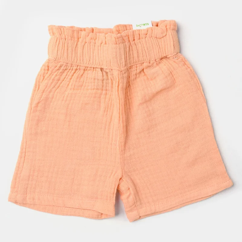 Infant Girls Cotton Short Seersucker-Peach