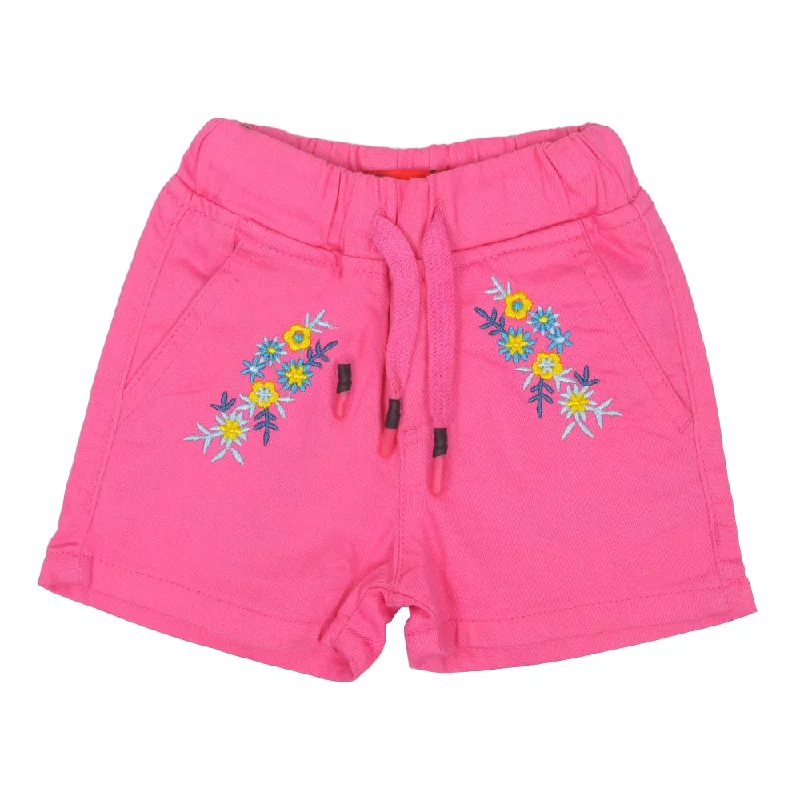 Infant Girls Cotton Shorts Flower Emb - Pink