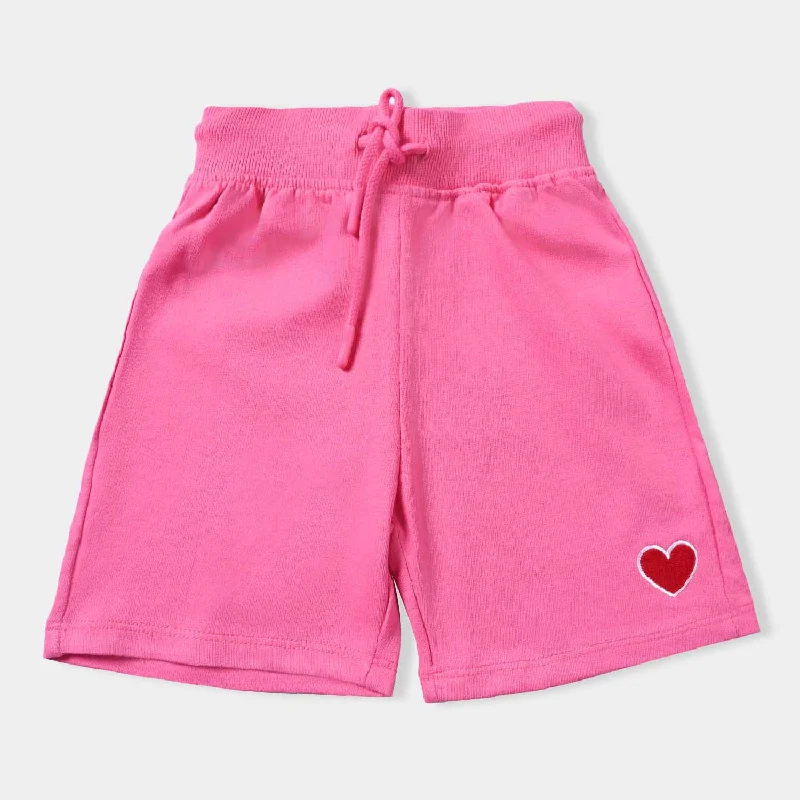 Infant Girls Cotton Terry Knitted Short Heart-Hot Pink