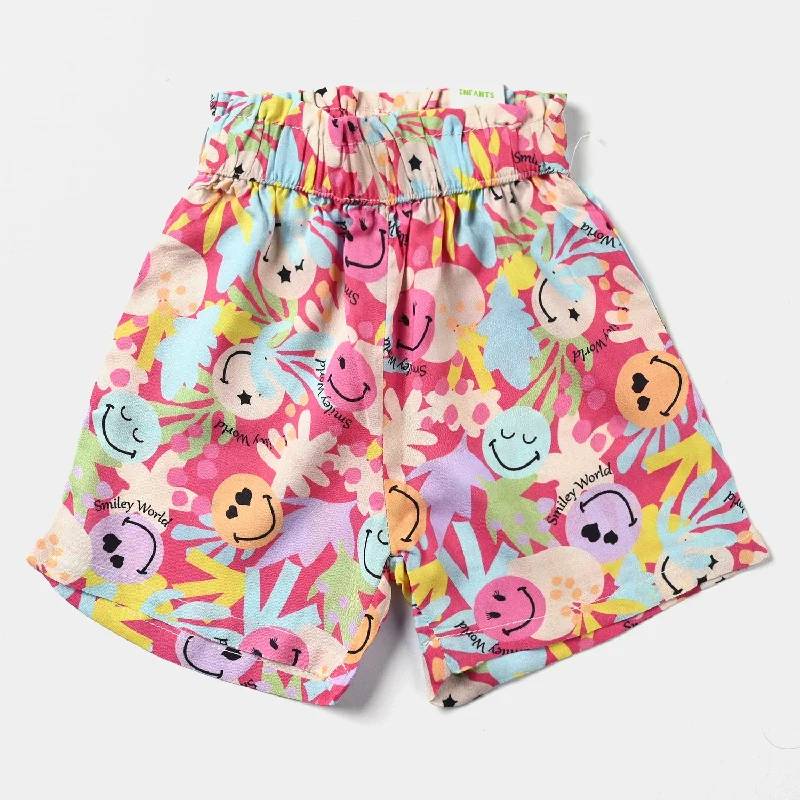 Infant Girls Cotton Viscose Short Printed Smiley-Multi