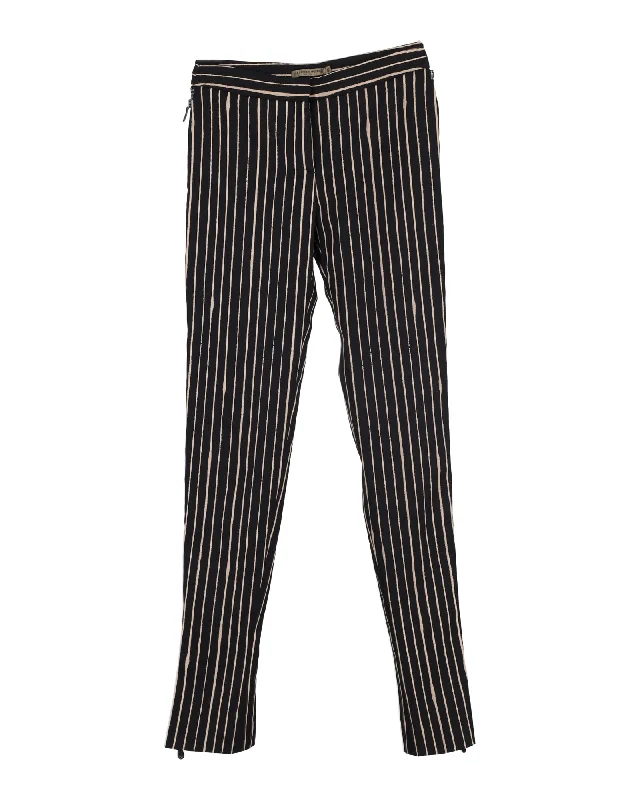 Alexander McQueen Striped Slim-Fit Trousers in Black Silk