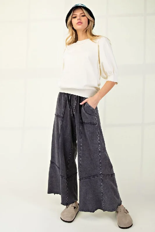 Ash Mineral Washed Terry Knit Wide Leg Pants