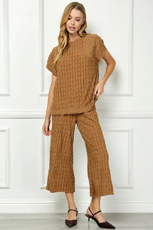 Brown Glitter Textured Cropped Pants